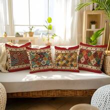 4 件套波西米亚佩斯利花卉几何图案摩洛哥基里姆印花枕套，涤纶面料，单面印花，尺寸：17.7*17.7 英寸（45*45 厘米）/19.69*19.69 英寸（50*50 厘米）/15.75*15.75 英寸（40*40 厘米），红色基里姆家居装饰沙发枕，基里姆风格，适合家居装饰、客厅沙发，四季皆宜，礼品 - 彩色 - 查看 9