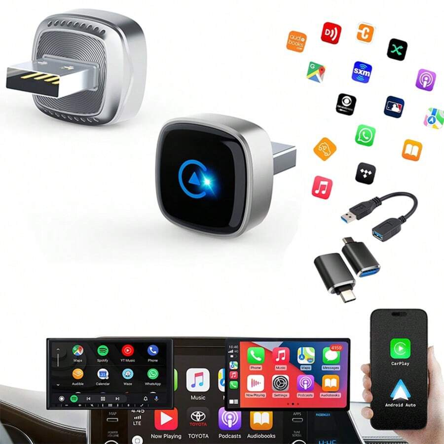 2-In-1Wireless CarPlay Adapter 2025 Upgrade Mini Design, USB/USB-C Plug & Play Converts CarPlay To Wireless - Easy Use Fast Stable Connection Car Play For IPhone & Android