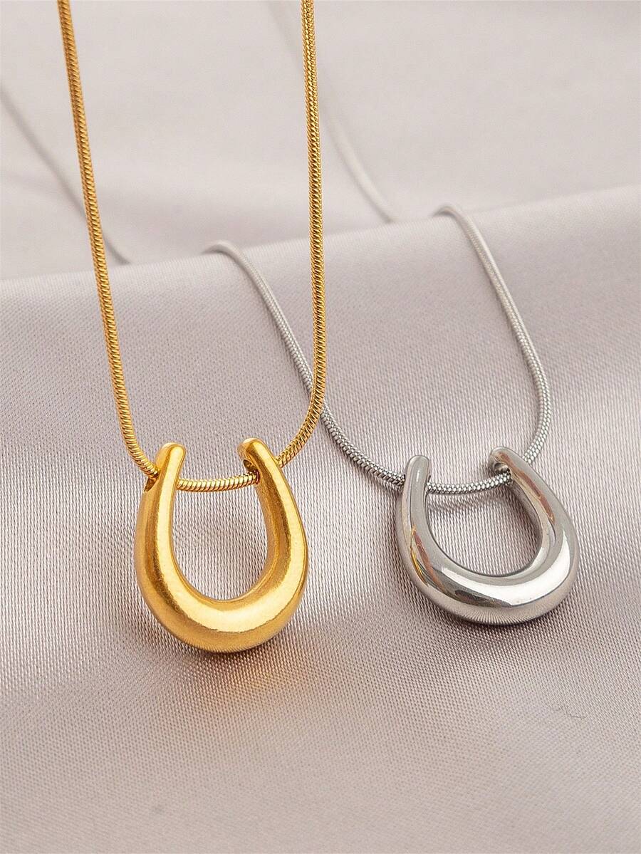 Dây chuyền mặt dây chuyền dành cho nữ này có thiết kế cổ điển, tối giản bằng thép không gỉ, chống thấm nước và chống phai màu. Viền vàng tạo điểm nhấn hiện đại, đơn giản, phù hợp để đeo hàng ngày. - vòng cổ hình móng ngựa - Xem 1