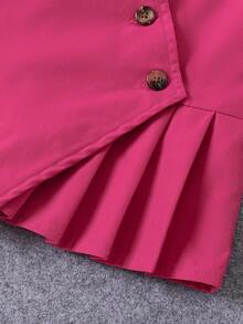 2pcs/Set Young Girls Party Outfit, Fashionable Sleeveless Top And Wide Leg Pants Set, Pleated Hem Top And Elastic Waist Pants, European Style Fuchsia Outfit For Young GirlSuitable For Spring, Summer And Autumn - Hot Pink - View 7