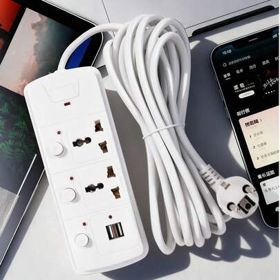 Regleta Cargador Multicontactos Premium Con 2 Salidas 2 Puertos Usb  Extensiones 2000W 3m