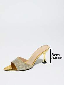 女士高跟鞋，时尚派对/户外穿着，优雅宴会，尖头设计，闪亮水钻装饰，高品质纹理面料，穆勒鞋款式，性感腰部设计，宽鞋面，奢华金色，适合正式场合、休闲穿着、户外穿着、街头风格 - 金色 - 查看 4