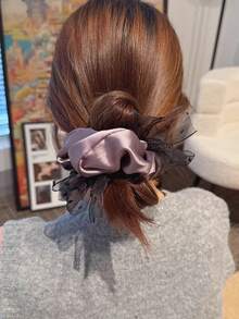 topshiny 1pc Satin Polka Dot Bow Scrunchie, Fashionable And Versatile Hair Accessory Hair Ties ,Scrunchy Hair Ties - Multicolor - View 7