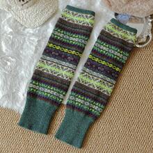 Autumn Winter Retro Thick Wool Pile Socks Color-Block Knee-High Warm Layered Bohemian Style Leg Warmers - 紅色 - 查看 9