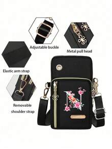 Bolso cruzado multifuncional con estampado floral de A a Z, bolso para teléfono de mujer, mini bolso cruzado, monedero vertical, bolso de cintura para deportes/muñequera para correr, mini bolso cruzado casual para teléfono con orificio para auriculares, bolso de hombro/bolso multiusos, adecuado para artículos esenciales diarios, actividades al aire regalos, bolsos personalizados de moda, ideal para entusiastas de la moda, viajeros, intercambio de artículos pequeños, regalos del Día de San Valentín, regalos del Ramadán, regalos de Pascua - Multicolor - Ver 7