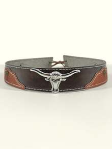 1 Set Unisex Cowboy Hat With Bull Horn Decor + 1 Cashew Pattern Scarf Fashion Outfit, Suitable For Horse Riding, Rodeo, Music Festivals, Bars, Gifts And Daily Use - Brown - View 10