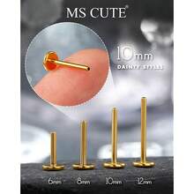 G23 Titanium Threadless & Internally Threaded Flat Back Stud Earrings – 20G 18G 16G Silver Gold Labret Post In 5mm–12mm For Nose Helix Tragus Cartilage Conch Lobe Medusa Piercing Jewelry,Gold,2pcs - 2 chiếc - Xem 10