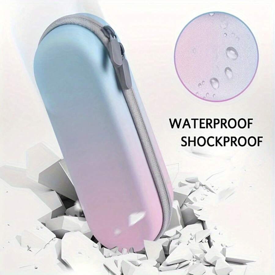 Pink Blue Gradient EVA Hard Shell Toothbrush Storage Box - High-Quality Anti-Fall Travel Toothbrush Set With Hanging Ring, Anti-Tip Base, Portable Electric Toothbrush And Mouthwash Cup Storage Box, Suitable For Home Or Travel, Ideal Dental Care Gift, Portable Design, Durable Load-Bearing Strap, Specially Designed For Frequent Travelers - 藍色 - 查看 1