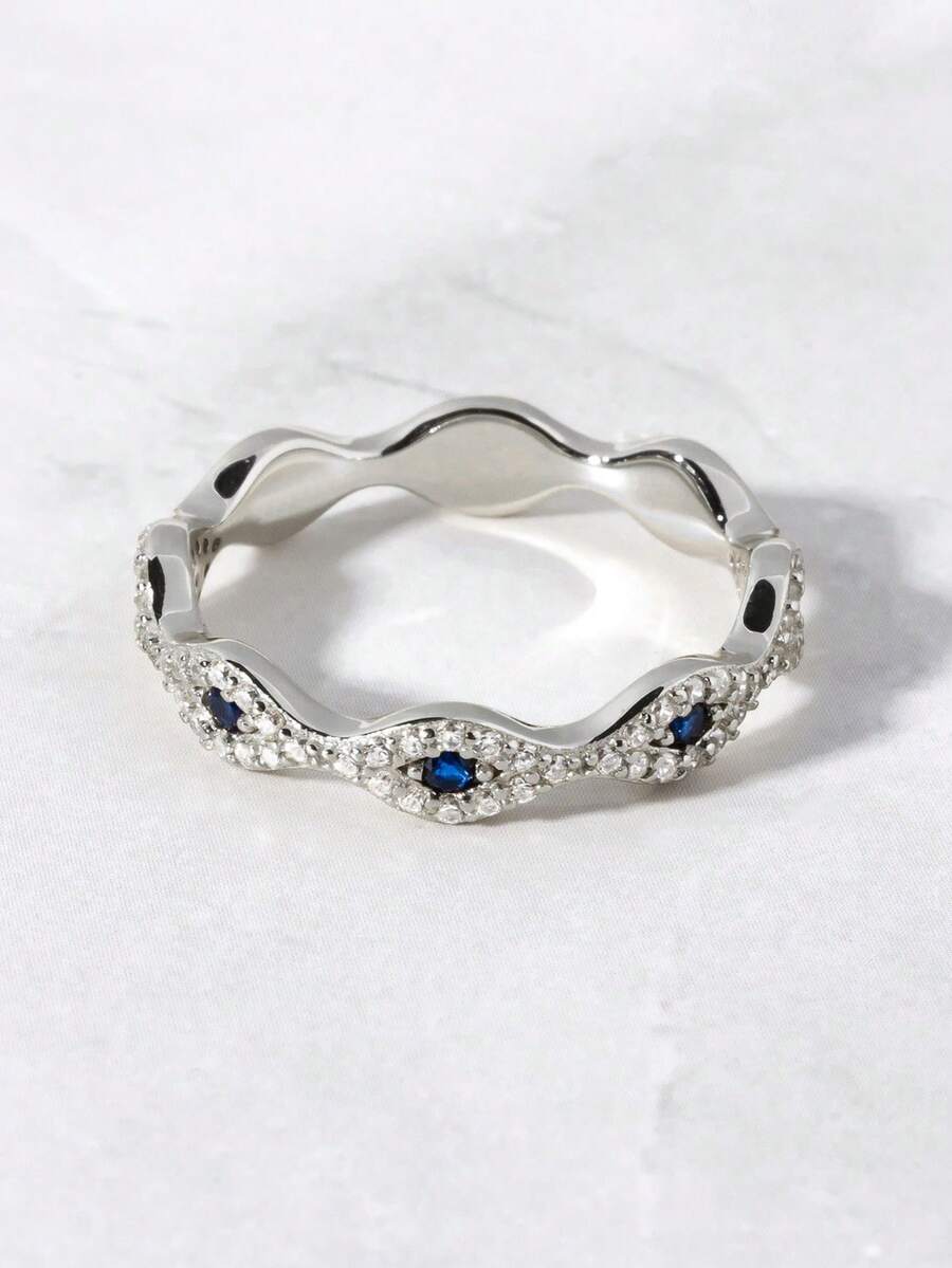 1枚优雅立方氧化锆恶魔眼戒指，适合作为情人节礼物、结婚订婚周年纪念派对首饰，女士适用。 - 銀色 - 查看 1