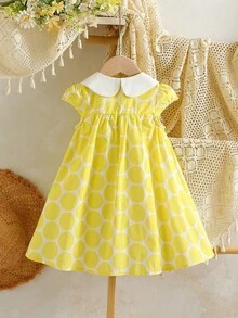 Young Girl Colorblock Circle Print Dress - Yellow - View 2