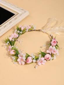 1 chiếc băng đô hoa mới nhập khẩu, vòng hoa giả phong cách boho cổ điển, phụ kiện du lịch ngày lễ tình nhân - 58853 Hồng - Xem 5