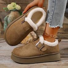 女士时尚百搭雪地靴，保暖靴，套穿式，厚底靴，金属扣踝靴，冬季新品 - 棕色 - 查看 13