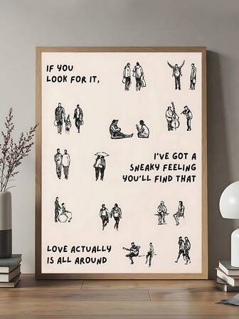 1pc Tiny Humans Walking Canvas Poster Love Actually Is All Around Print Painting Vintage Minimalist Small People Wall Art Romantic Quote Aesthetic Pictures, Valentine's Day Gifts, Couples Gifts, Bedroom Decor,Living Room Decor,Kitchen Decor, Dormitory Decor, Ideal Gift For Friends, Wall Arts, Wall Decor, Home Decor, Room Decor, Canvas Wall Art, Posters, Wall Art With Frame, Optional Frame
