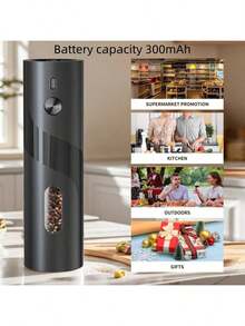 Juego de molinillos de sal y pimienta eléctricos, molinillo de sal y pimienta automático con base rellenable, 2 molinillos de grano ajustable, operación con una sola mano, luz LED, molinillo de pimienta automático recargable por USB, grado de molienda ajustable, adecuado para el hogar/cocina/barbacoa/camping/viajes [Dos opciones: alimentado por batería/recargable] - Multicolor - Ver 5