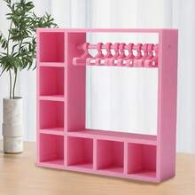 Doll Clothes Closet For Labubu, Doll Accessories For Labubu Clothes, Doll Clothes Storage For Labubu Display Box, Dolls Wardrobe Dollhouse Accessories For 15/17cm Dolls Clothes With 10 Hangers (Pink)