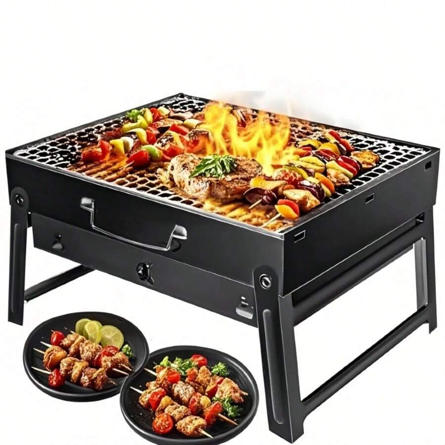 Folding Portable Charcoal Grill, Smoker Stainless Steel BBQ Grill 17.5''*11.5", Small Desk Tabletop Outdoor Barbecue Grill For Camping Picnics Garden Beach Party