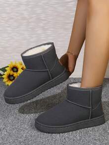新款女士厚底雪地靴，带毛绒衬里，防滑短筒靴，秋冬款