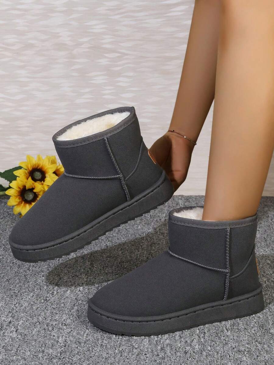 新款女士厚底雪地靴，带毛绒衬里，防滑短筒靴，秋冬款