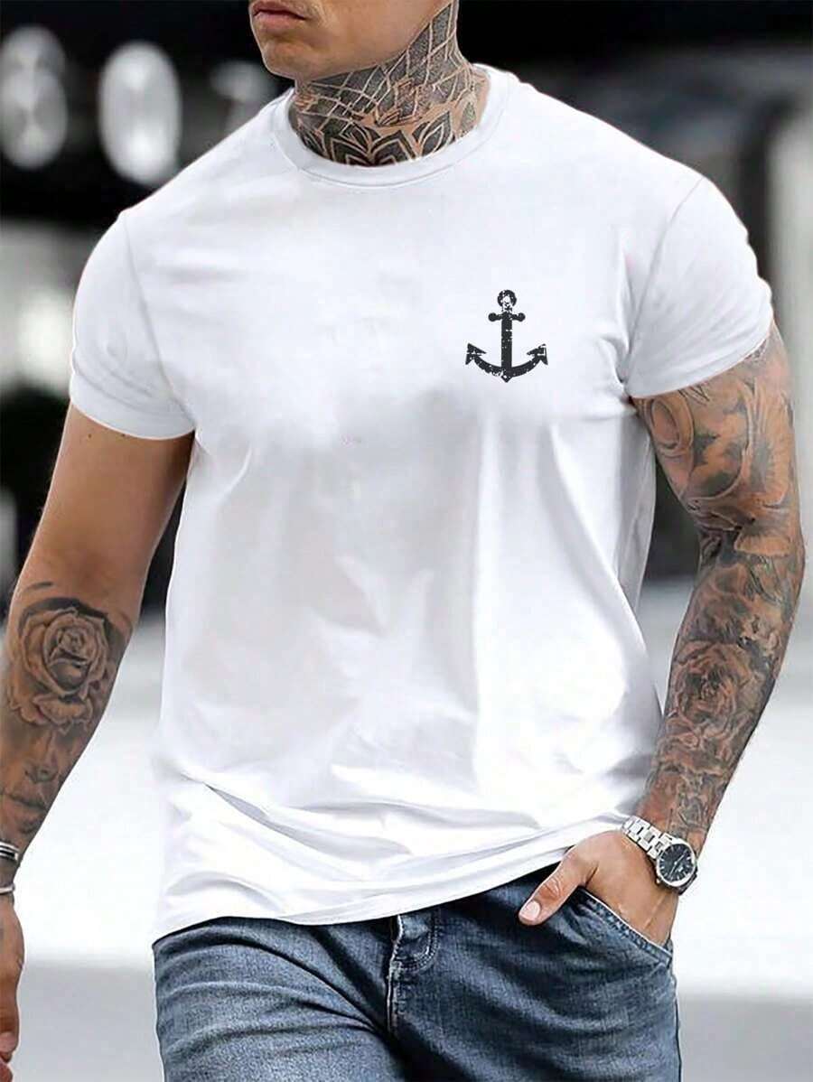 Manfinity Homme Men's Anchor Print T-Shirt - White - View 1