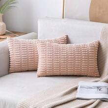 MIULEE Pack Of 2 Corduroy Decorative Throw Pillow Covers 12x20 Inch Soft Boho Striped Pillow Covers Modern Farmhouse Home Decor For Spring Sofa Living Room Couch Bed Pink,2220inchx12inchPackof2 - 2220英寸 x 12英寸,2個裝 - 查看 1