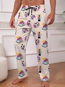 男士卡通足球印花休闲家居裤，春秋季 - 彩色 - 查看 3
