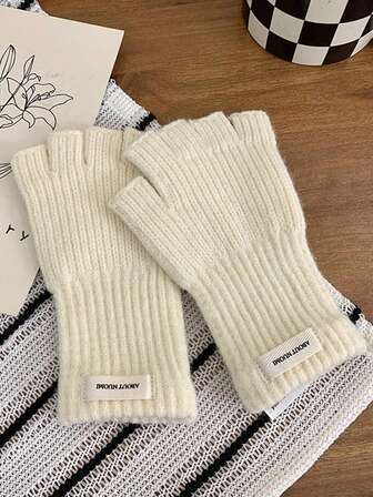 1 par de guantes sin dedos de punto de unicolor y de moda para mujer, adecuados para el uso diario en otoño/invierno y para mantener el calor + Equipo de invierno + Guantes de oso + Navidad