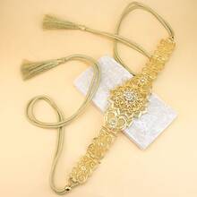 1pc Elegant Moroccan Caftan Belt, Metallic Hollow Floral Pattern Tassel Cord, Versatile Sahara Royal Women Long Robe Belt, Suitable For Traditional Wedding, New Year Party - Arabian Belt - View 3