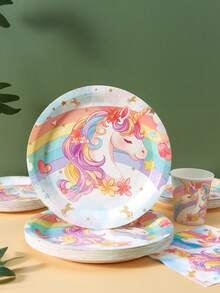 100/25/10 piezas Platos, Servilletas y Vasos Desechables de Unicornio Arcoíris, Suministros para Fiestas con Tema de Unicornio, Adecuado para 25 Invitados, Platos de Papel Desechables Vajilla para Fiestas Adecuado para Cumpleaños, Boda, Fiesta Familiar y Picnic - Multicolor - Ver 3