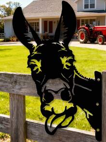 1pc Silhouette Steel Metal Peeping Animal Art, Farm Peeping Donkey Metal Art Garden Decoration Outdoor Decoration Farmhouse, Farmhouse Donkey Metal Wall Decoration - Rustic Outdoor Decoration For Country Houses, Barns And Fences, Unique Black And White Donkey Silhouette, A Gift For Farm Lovers, Rustic Style Lovers And Country Decor Lovers.