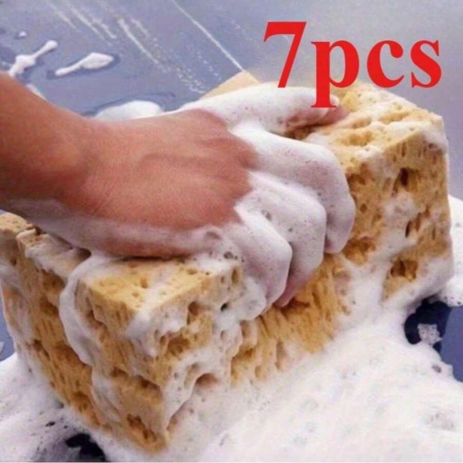 7块洗车海绵块，汽车和摩托车清洁用品，大号蜂窝海绵刷，洗车工具