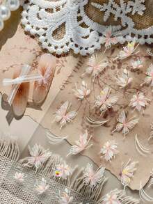 1pc Shiny Bow Ribbon Knot Pink & White Dreamy Glamorous Fashion Nail Art Self-Adhesive 5D Nail Sticker