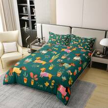 % Cotton Pink Dachshund Comforter Cover, Flower Floral Bedding Set, Kawaii Sausage Dog Duvet Cover, Lovely Puppy Quilt Cover, Soft Comfy, Dachshund Bedding - Green Yellow - 查看 6