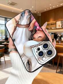 1 pieza Funda de teléfono con diseño de niña vaquera y caballo blanco, estilo rural americano reconfortante, ideal para regalo festivo, protección elevada para lente con diseño de ojo de cámara, resistente a golpes, compatible con iPhone 17 Pro Max/16/15/14/13/12/11/Plus/Pro/Pro Max, compatible con Galaxy A34/A35/A54/A55, Galaxy S20/S21/S22/S23/S24/S25 Ultra/Plus, compatible con Galaxy/Redmi/Honor/OPPO/ViVo - Negro - Ver 3
