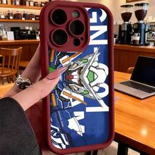 Funda de Teléfono Gundam Mobile Suit con Patrón Impreso y Texto Diseño Azul y Blanco para iPhone 15 Pro Max 14 13 12  Galaxy S23 S22 S21 Protector de Teléfono Funda de Pareja Regalo para Novio Novia San Valentín Cumpleaños - Burdeos - Ver 2