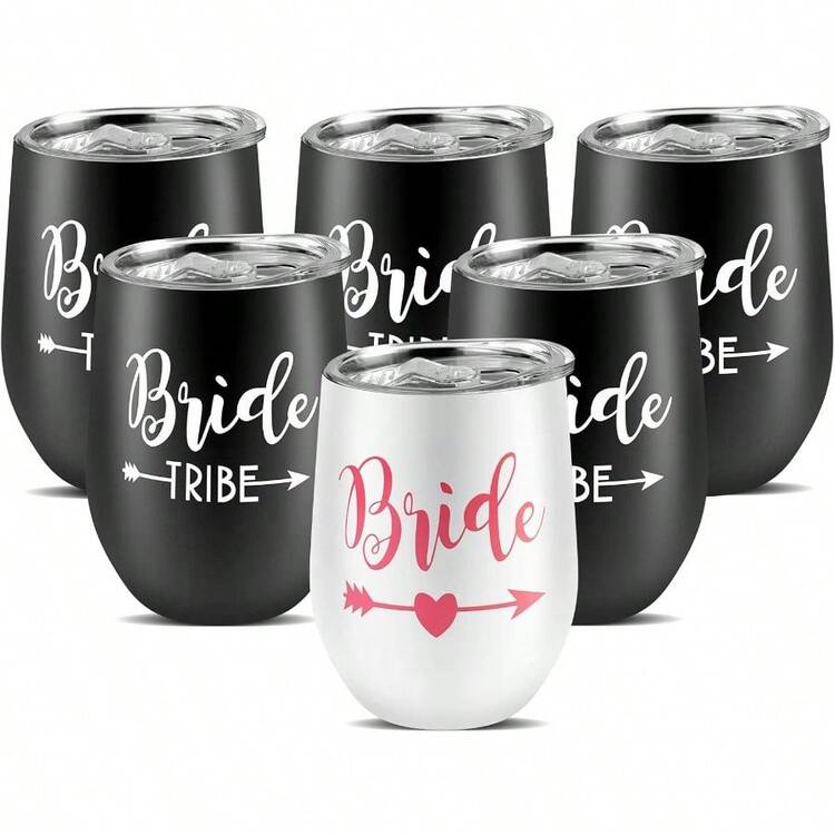 DSet Of 6 Bride Tribe Tumbler Bridesmaid Proposal Gifts Bride Tribe Stainl Steel Wine Tumblers 12 Oz Insulated Bridesmaid Tumbler Wedding Engagement Gifts - Black6Count - View 1