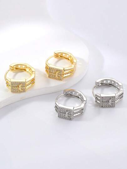 1 Pair Elegant Luxury Fashion Geometric Heart Hollow Fully Rhinestone Earrings, Suitable For Evening Party