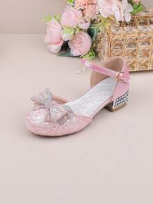 Flower Girl Shoes For Wedding, Party, Holiday, Suitable For Girls Of All Ages, Children Shoes, Classic Comfortable Versatile Small Shoes, Fashion Pink Sequin Bow Tie Pumps, Suitable For Formal Dresses, Performances, Ballet, Princess Shoes