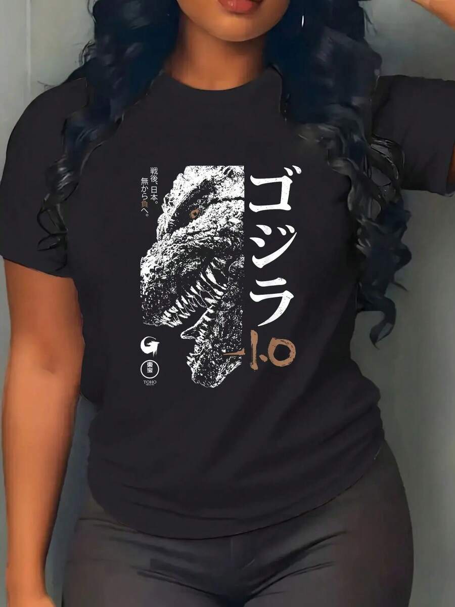 100% Cotton Half Face Black & White Movie Poster T-Shirt Women's Men's Black Crew Neck T-Shirt Breathable Summer Tee Vacation Tops Fashion T-Shirt Dress - màu đen - Xem 1