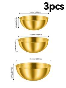 3pcs Stainless Steel Gold Salad Bowl, Kitchen Whisk, Kitchen Utensils, Stackable Storage Containers, Kitchen Supplies, Christmas Gift - Gold - View 2