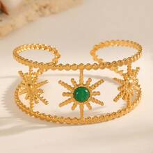 1pc High-Quality Charming Women's Stainless Steel Bangle Bracelet With Agate And Tiger Eye Stones, Jewelry Accessory, Golden Accessory, Gift For Women - Gold - View 13