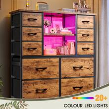 EnHomee 50.6" H Tall Dresser With 12 Fabric Sturdy Drawers Dresser For Bedroom With Charging Station & LED Lights, Wooden Top, Metal Frame, 11.8" D X 37.8" W X 50.6" H, Mother's Day Decor, Room Decor, Home Decor, Rust Brown - 查看 7