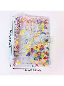 A5/A6 Budget Loose Leaf Binder Cover, 6-Ring Photo Album, Cute Glitter Planner Cover, Notebook Shell, Loose Leaf File Folder Organizer, Replaceable Loose Leaf Binder Cover, PVC Spiral Planner Cover With Glitter Sequins And Snap Button, Loose Leaf Notebook - Multicolor - View 3