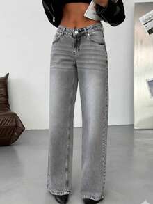 SQUALO Women's Blue Washed, Ripped, And Distressed Effect Jeans Street Style - Grey - View 4