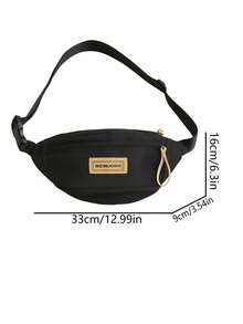 纯色设计 时尚休闲 多功能 前置口袋 轻便 旅行 单肩斜挎腰包 - 黑色 - 查看 2