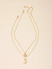 2pcs Moon & Sun Pendant Necklace - Yellow Gold - View 4