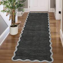 1Pcs Room Decor Modern Washable Scalloped Border Solid Dark Gray Area Rug For Living Room Indoor Bedroom Foldable Floor Mats, Soft Low Pile Non Shedding Carpets For Offices Non-Slip Runner For Hallway Dorm - Dark Grey - View 2