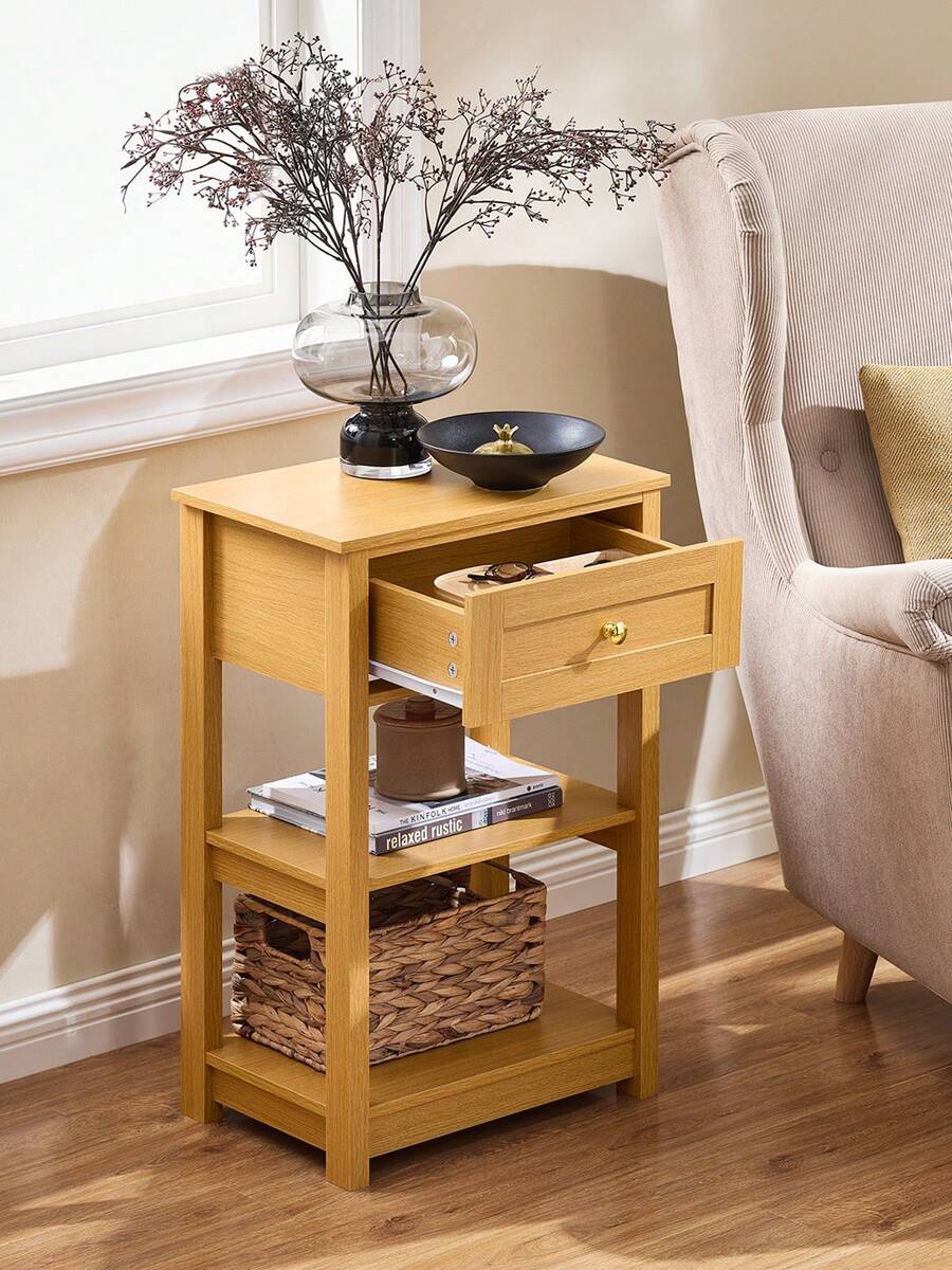 SoBuy Bedside Table Nightstand Side Table End Table Coffee Table With 1 Drawer And 2 Shelves White W45 X D30 X H68cm FBT46-W - Brown - View 1
