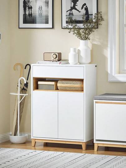 SoBuy Sideboard Kitchen Cabinet Chest Of Drawers Hallway Cabinet Buffet Kitchen Chest Of Drawers Storage Cabinet White Natural WHT Approx. 60x85x34cm FSB97-WN