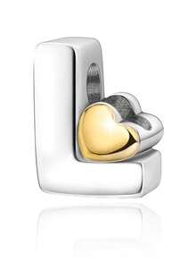 1pc Personalized Smooth A-Z Letter Pendant Bracelet, Women's DIY Customized Name Initial Adjustable Bracelet - Silver-heart Letter - View 24