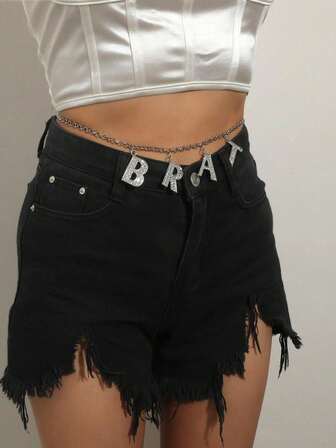 New Arrival Elegant Crystal Letter Circular Pendant Waist Chain, Fashionable & Versatile Body Chain For Women